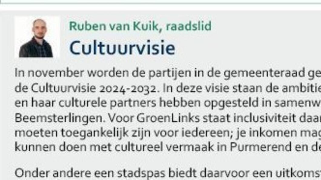 Kop van de column Reactie uit de fractie, zoals afgedrukt in het Purmerends Nieuwsblad