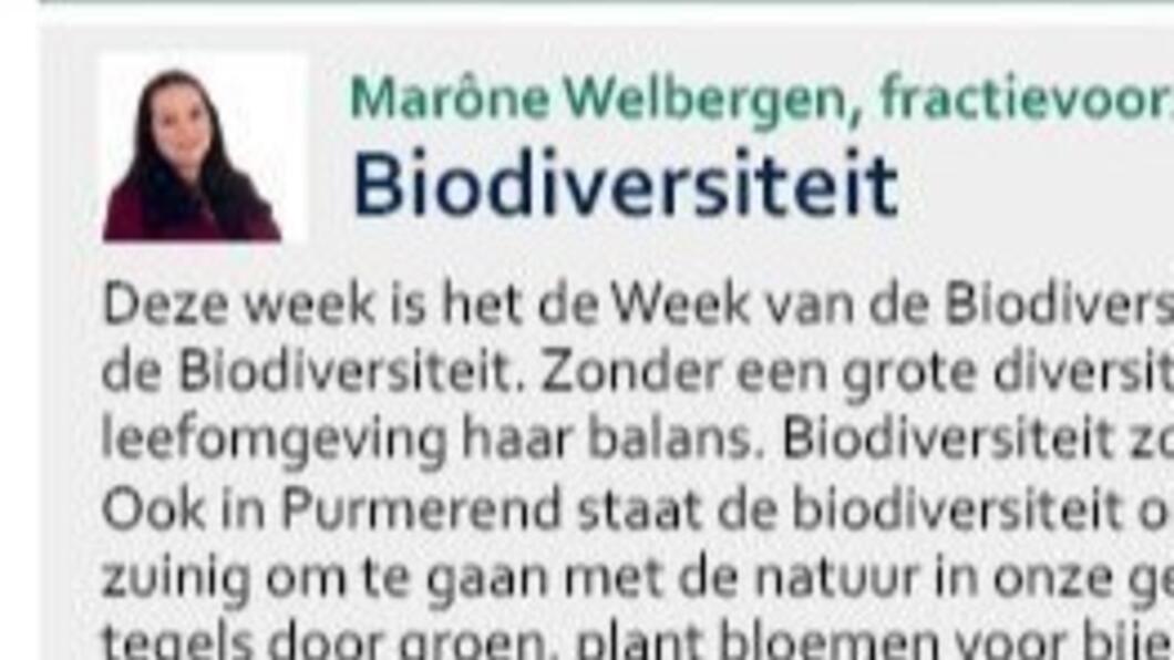 Kop van de column van GroenLinks in Nieuwsblad Purmerend