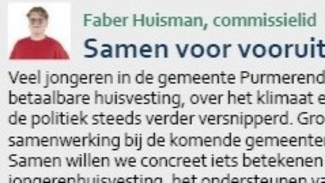 Kop van onze column Reactie uit de Fractie, in het Nieuwsblad Purmerend, 12 februari 2026
