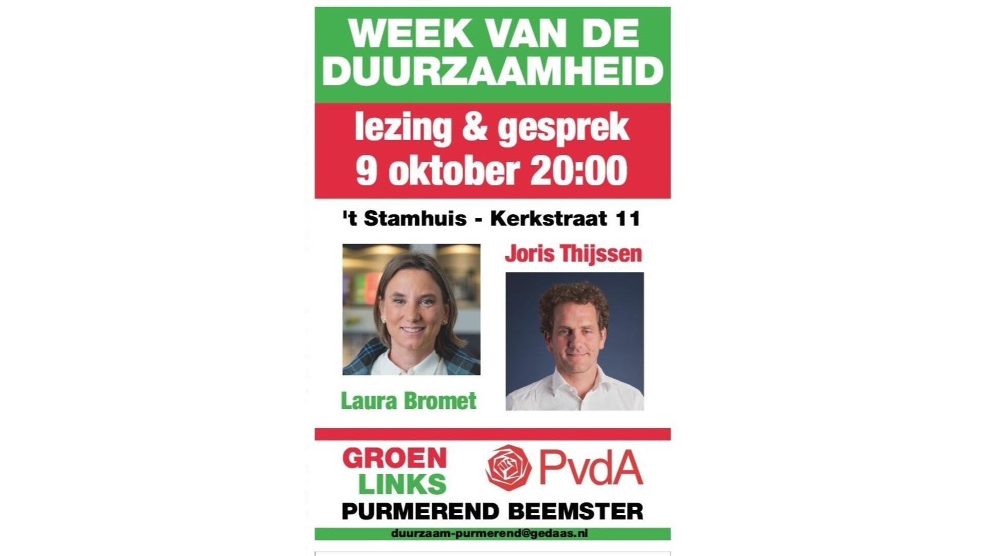 Affiche van de GroenLinks-PvdA bijeenkomst in het kader van de Week van de Duurzaamheid