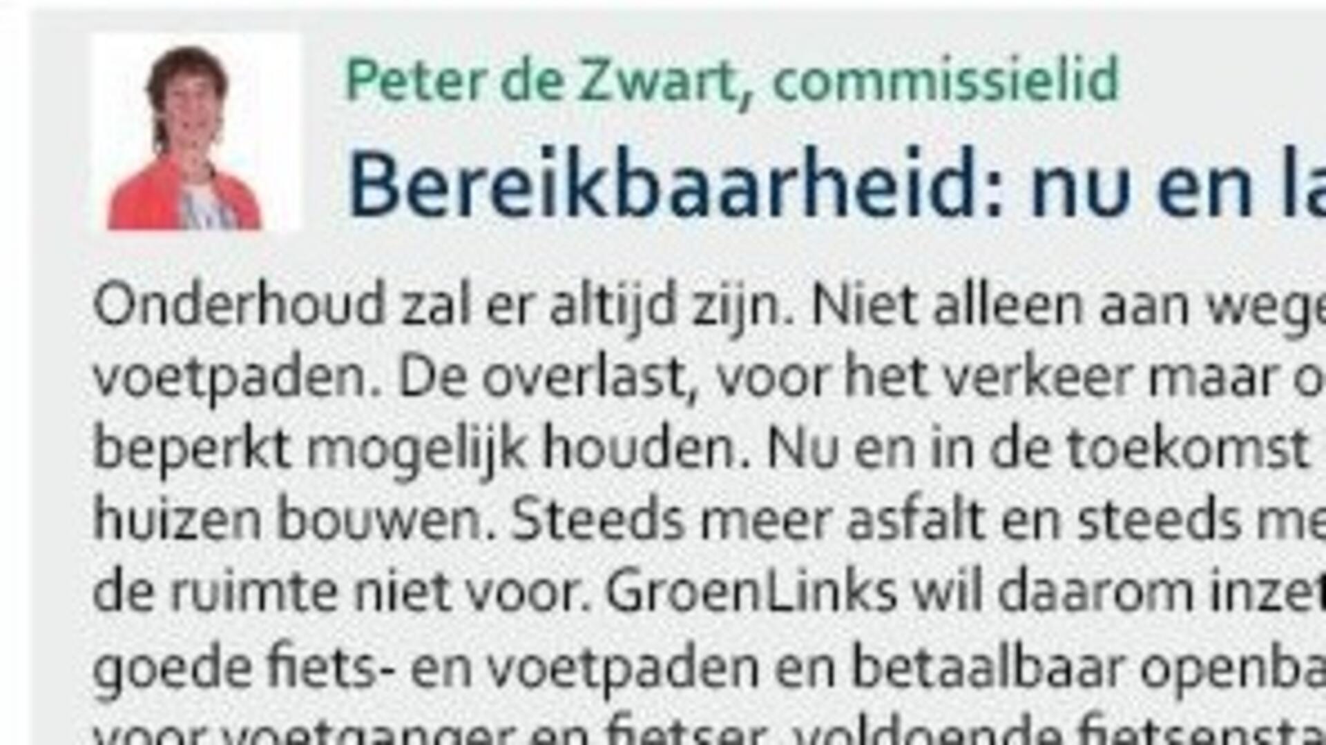 Kop van de column van GroenLinks in Nieuwsblad Purmerend