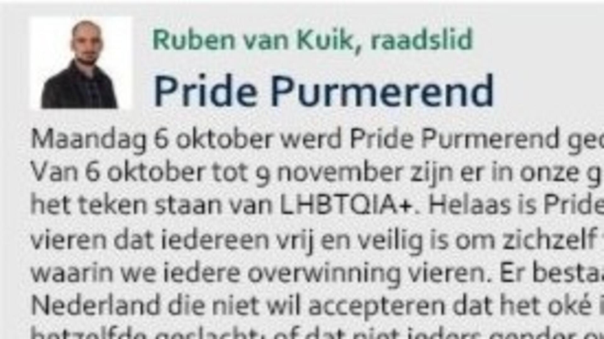 Kop van de column van GroenLinks in Nieuwsblad Purmerend