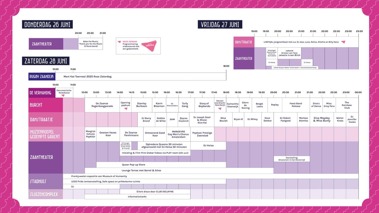 Programma Roze Zaterdag Zaanstad 2025